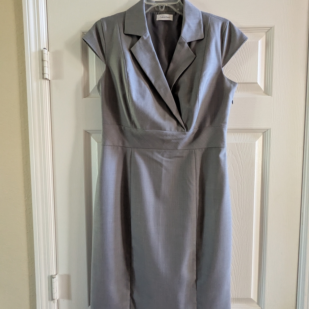 Calvin Klein Gray Sheath Dress with Notched Collar